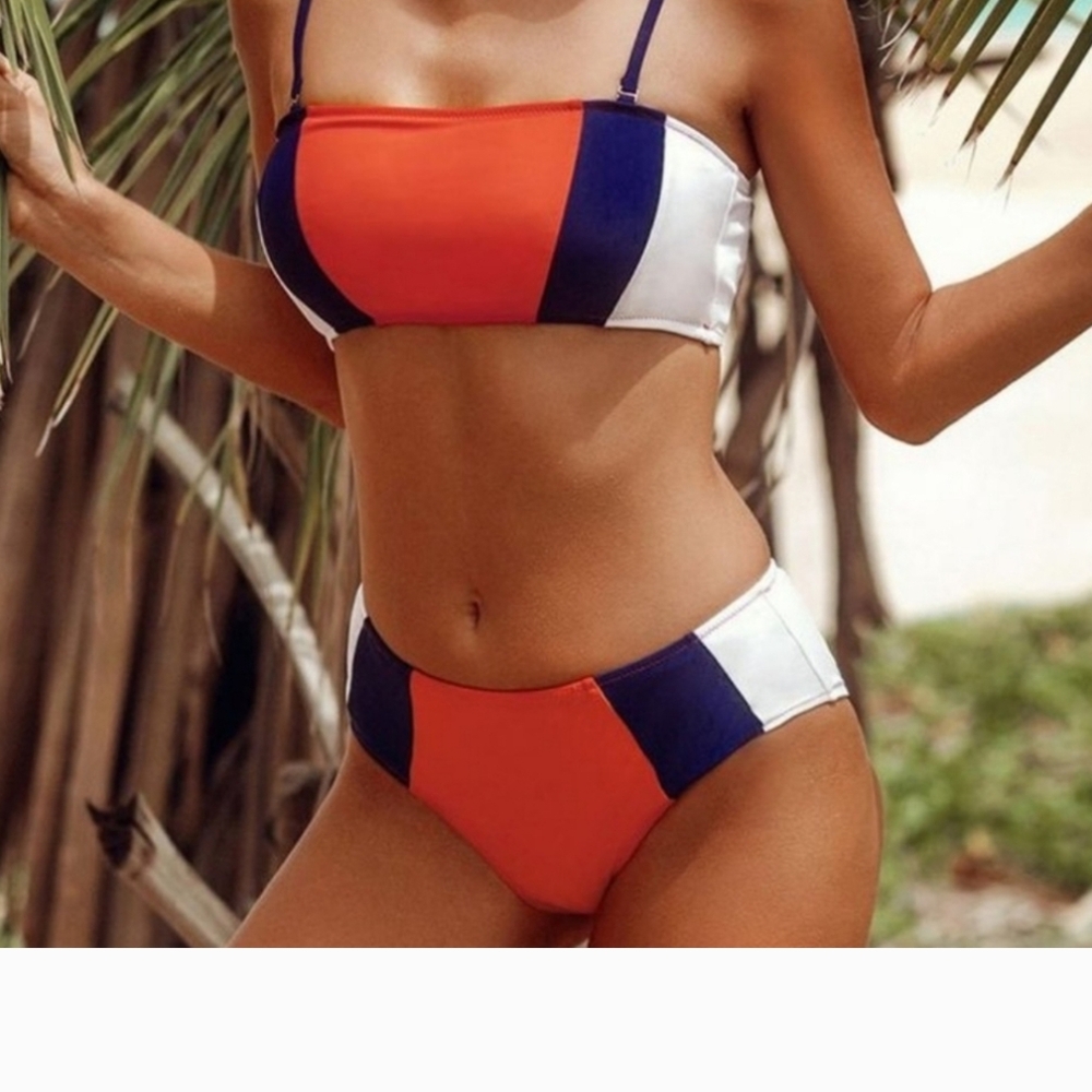 Cupshe women's Orange and Blue Colorblock Bikini Set Size Large